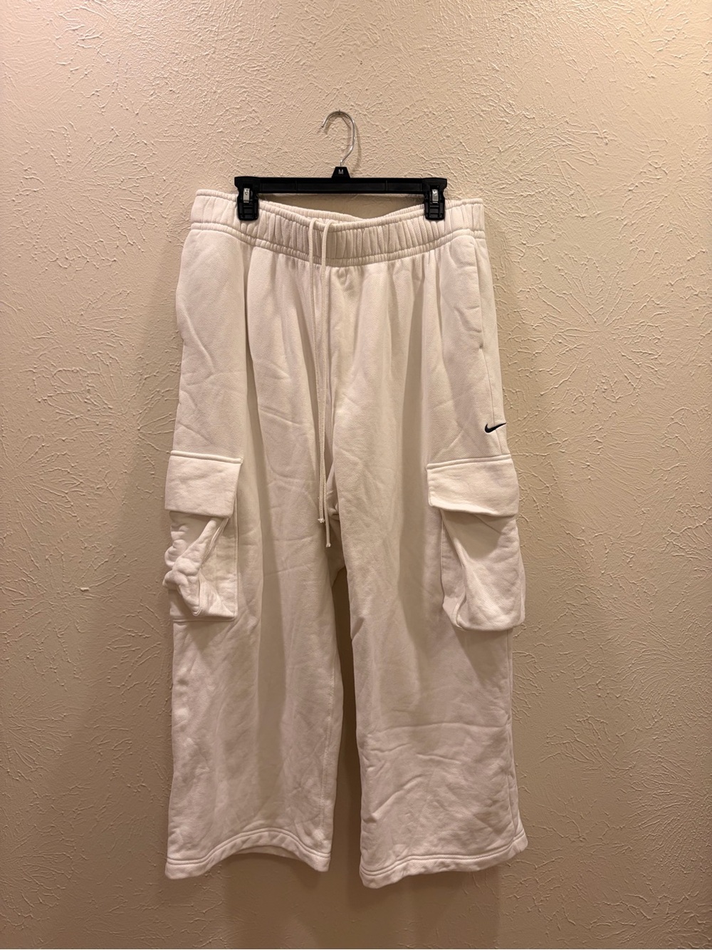 Nike White Terry Fleece Sweatpants with Elastic Waist